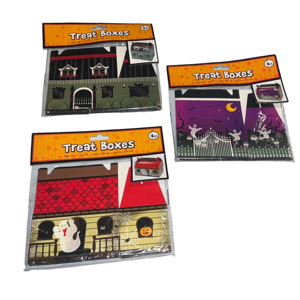 Halloween Treat Boxes  Haunted Houses New Sealed Lot 3 (4 Ct Each)